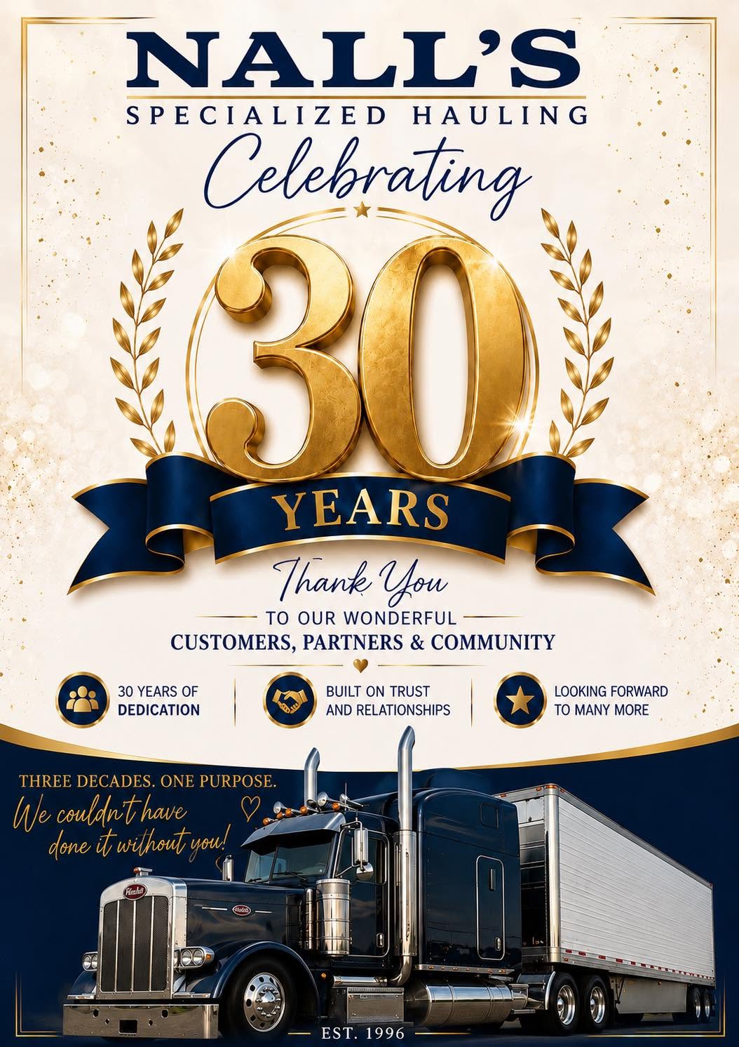 Nall's Specialized Hauling 30-year anniversary flyer